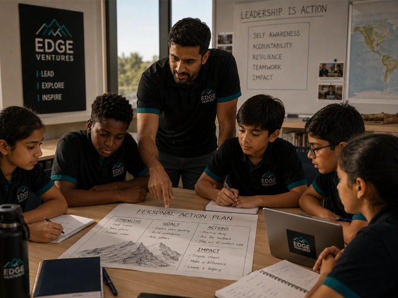 A group briefing around a table