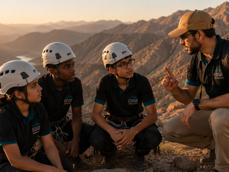 Students staying calm on an exposed mountain trail
