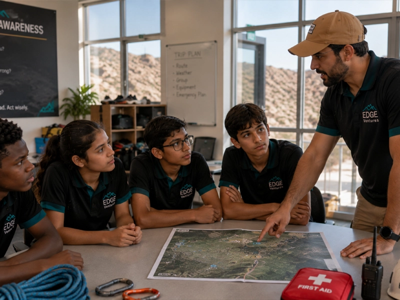 Students reading terrain and surroundings