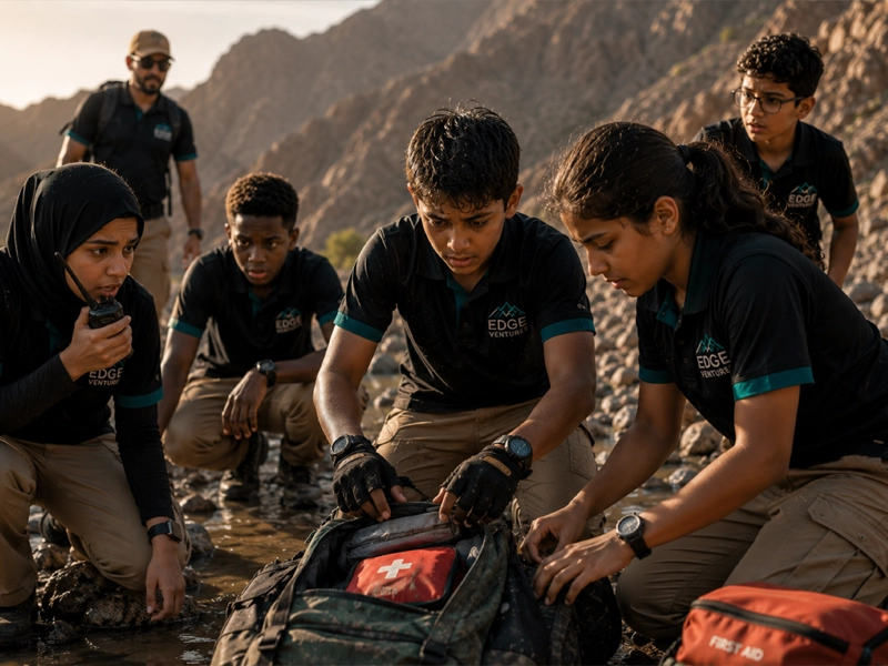 A team working together on a challenge
